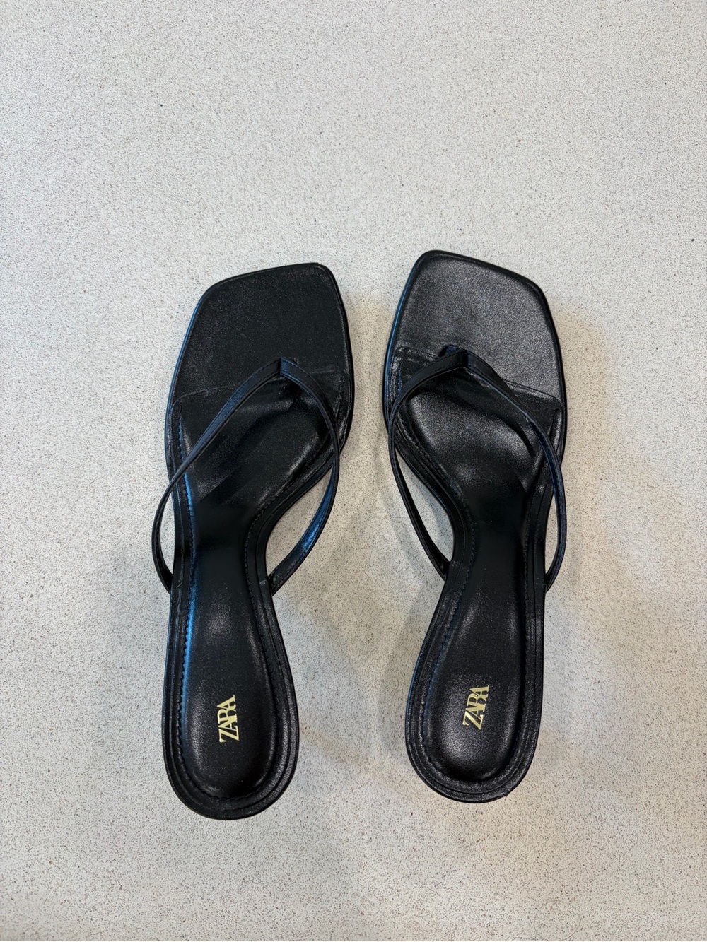 Zara Black Minimalist Square-Toe Strappy Sandals